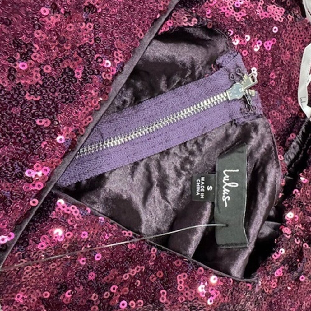 NWT Lulus Sequin of Events Purple Sequin Surplice Long Sleeve Crop Top - Picture 7 of 8